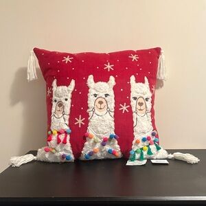 Festive Llama Holiday Pillow - Red by Unknown Brand